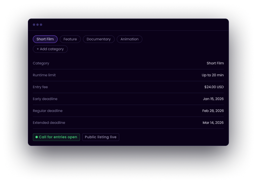 CineLot submission settings